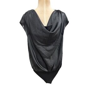 Express Gramercy Womens Polka Dot Cowl Neck Bodysuit Black White Large NWT